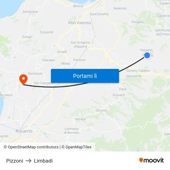Pizzoni to Limbadi map