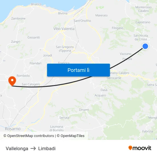 Vallelonga to Limbadi map