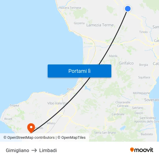 Gimigliano to Limbadi map