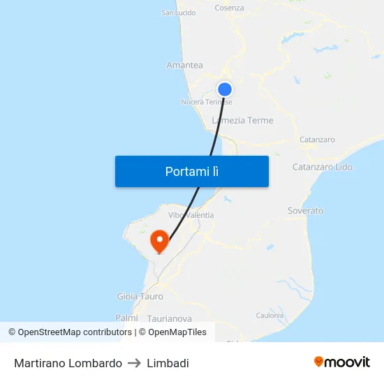 Martirano Lombardo to Limbadi map