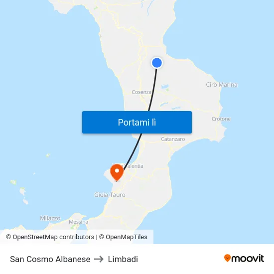 San Cosmo Albanese to Limbadi map
