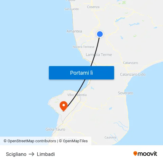 Scigliano to Limbadi map