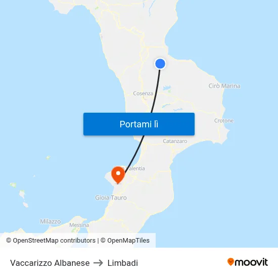 Vaccarizzo Albanese to Limbadi map