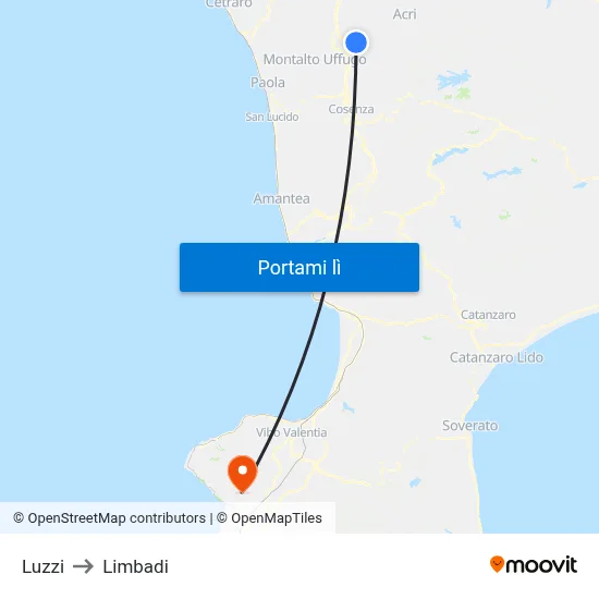 Luzzi to Limbadi map