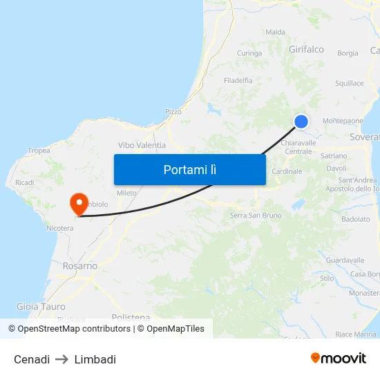 Cenadi to Limbadi map