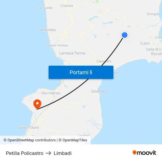 Petilia Policastro to Limbadi map