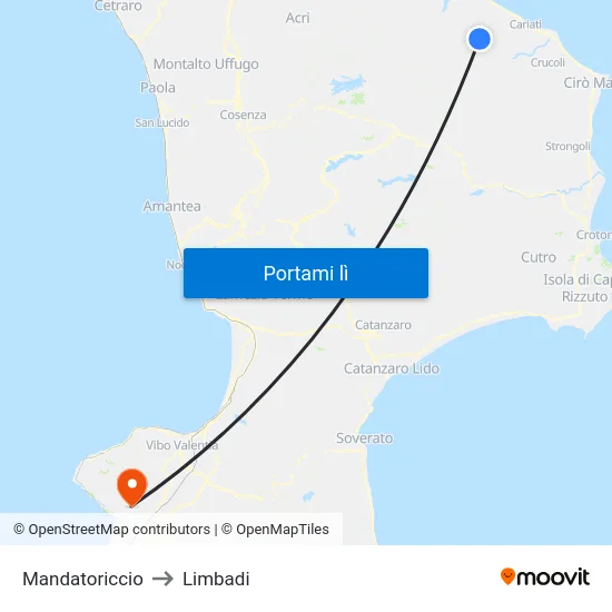 Mandatoriccio to Limbadi map