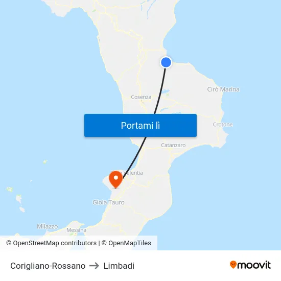 Corigliano-Rossano to Limbadi map