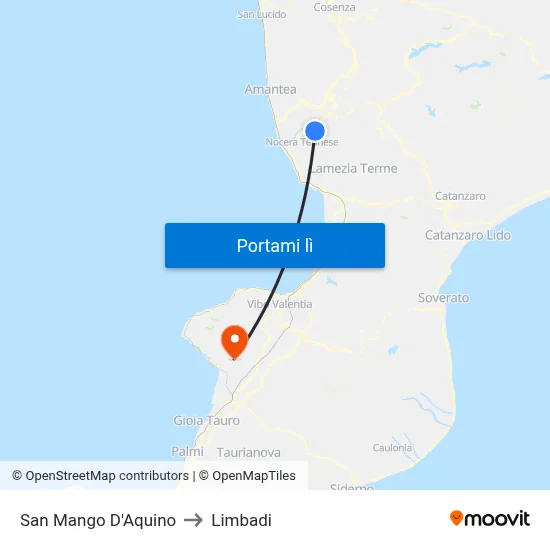 San Mango D'Aquino to Limbadi map