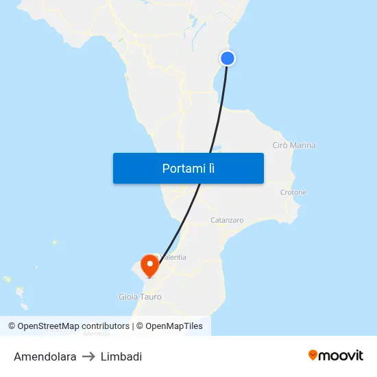 Amendolara to Limbadi map