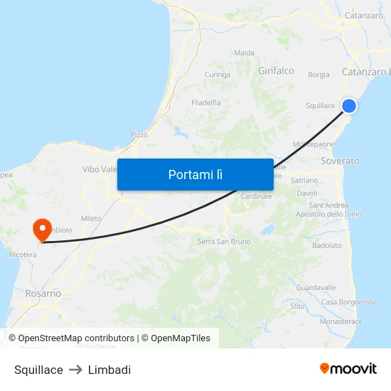 Squillace to Limbadi map