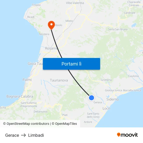 Gerace to Limbadi map
