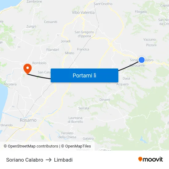 Soriano Calabro to Limbadi map