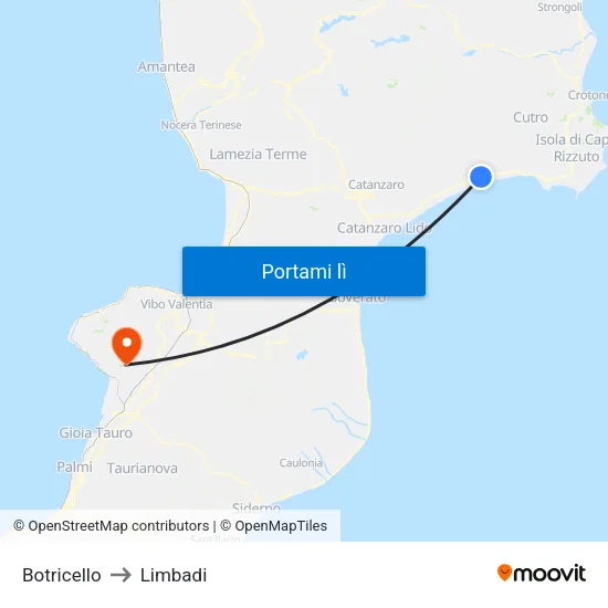 Botricello to Limbadi map