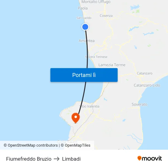 Fiumefreddo Bruzio to Limbadi map