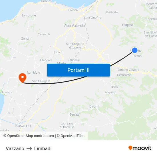 Vazzano to Limbadi map