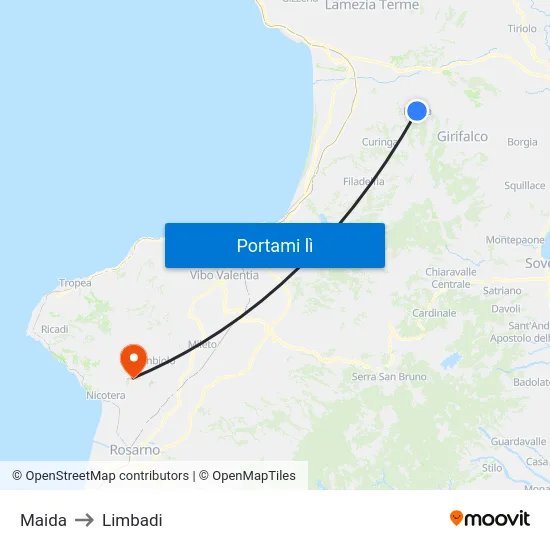 Maida to Limbadi map