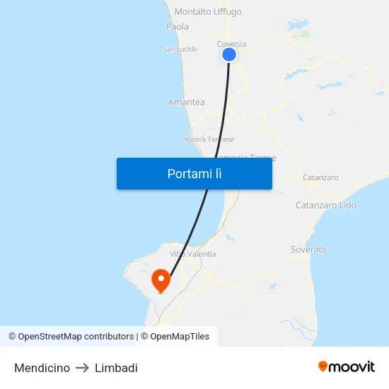 Mendicino to Limbadi map