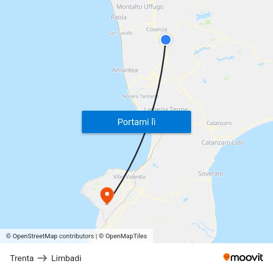 Trenta to Limbadi map