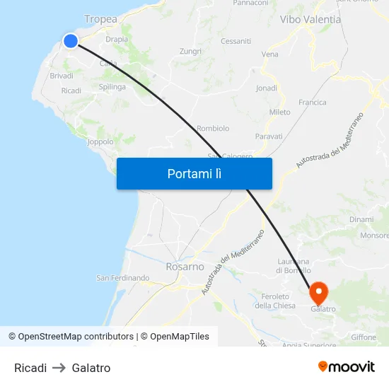Ricadi to Galatro map