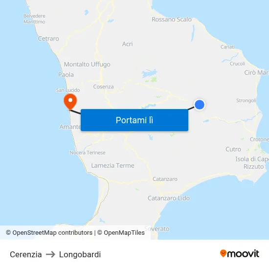 Cerenzia to Longobardi map