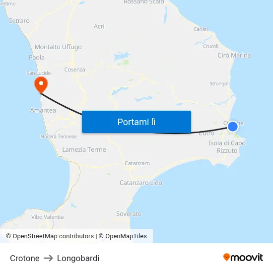 Crotone to Longobardi map