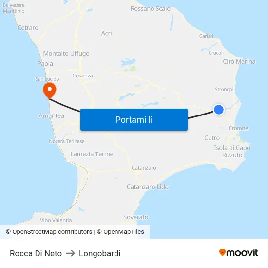 Rocca Di Neto to Longobardi map