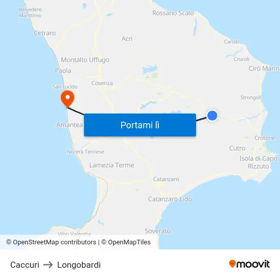 Caccuri to Longobardi map