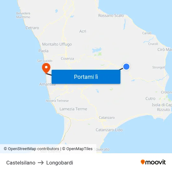 Castelsilano to Longobardi map