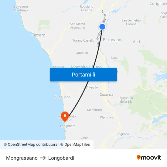 Mongrassano to Longobardi map