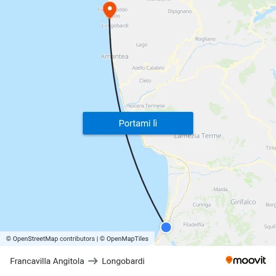 Francavilla Angitola to Longobardi map