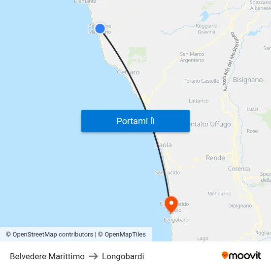 Belvedere Marittimo to Longobardi map