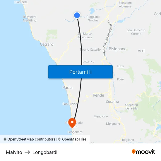 Malvito to Longobardi map