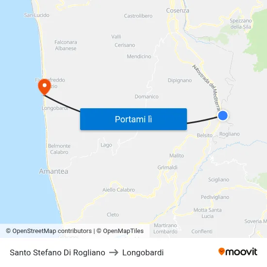 Santo Stefano Di Rogliano to Longobardi map