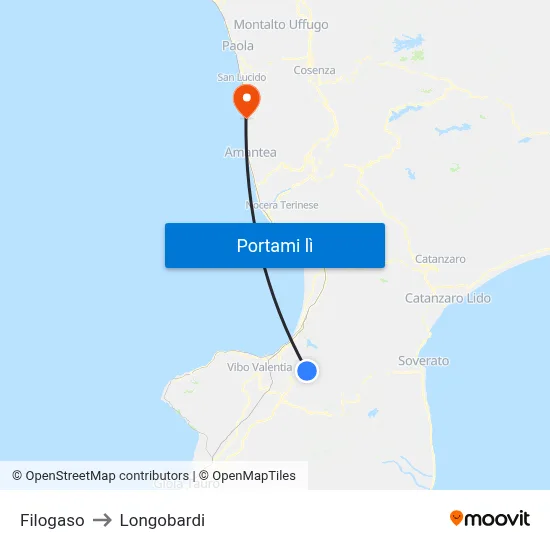 Filogaso to Longobardi map