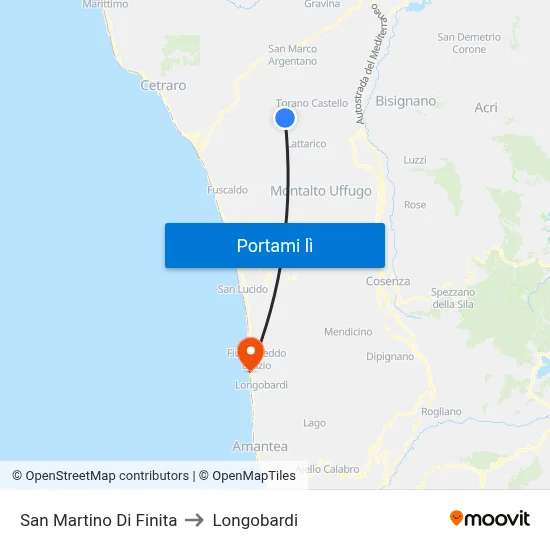 San Martino Di Finita to Longobardi map