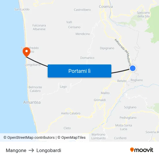 Mangone to Longobardi map