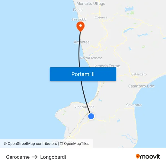 Gerocarne to Longobardi map