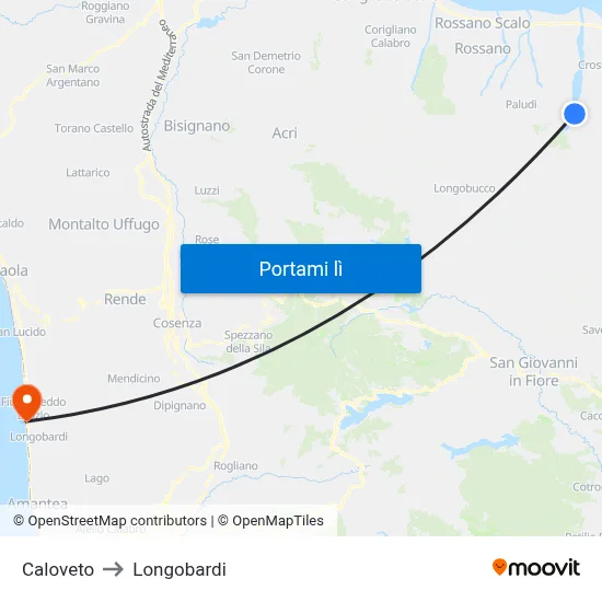 Caloveto to Longobardi map