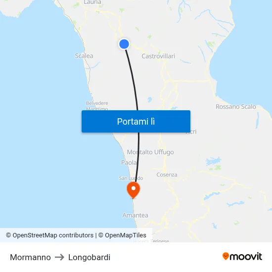 Mormanno to Longobardi map