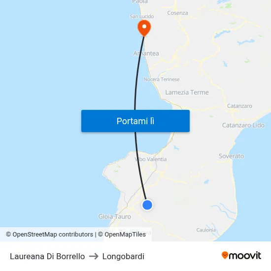 Laureana Di Borrello to Longobardi map