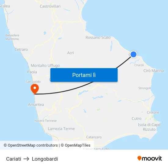 Cariati to Longobardi map