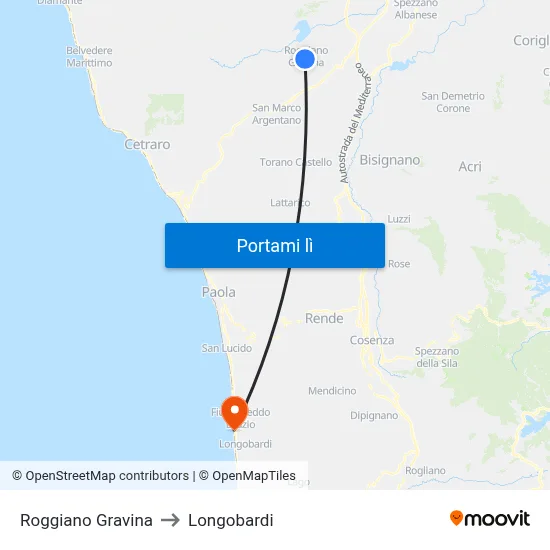 Roggiano Gravina to Longobardi map