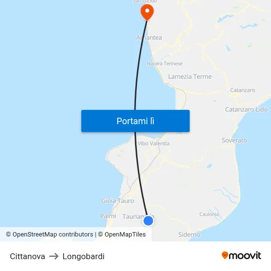 Cittanova to Longobardi map