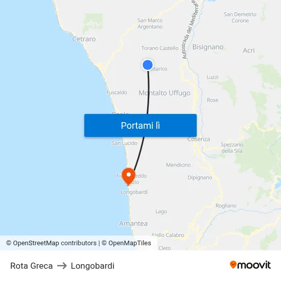 Rota Greca to Longobardi map