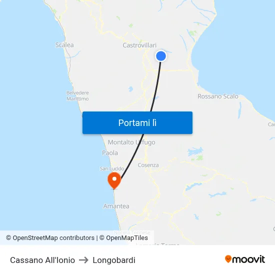 Cassano All'Ionio to Longobardi map