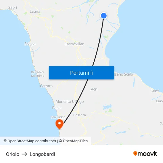 Oriolo to Longobardi map