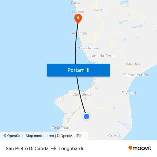 San Pietro Di Caridà to Longobardi map