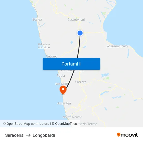 Saracena to Longobardi map