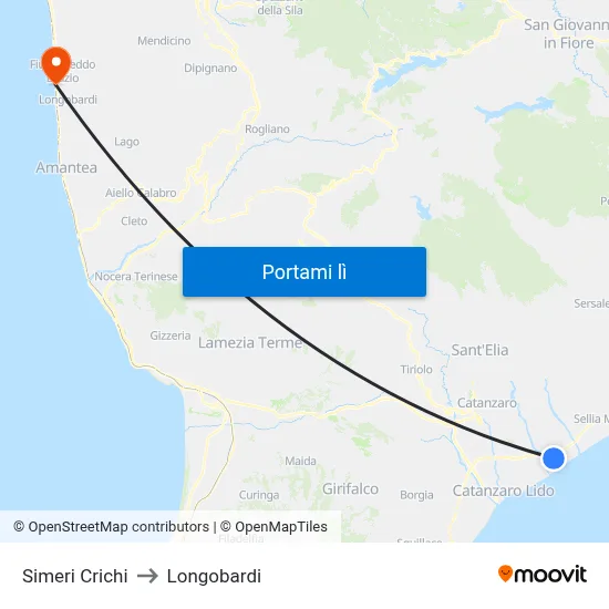 Simeri Crichi to Longobardi map